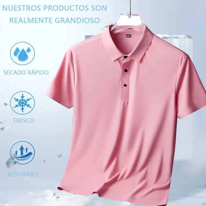 Polo de manga corta de seda helada para hombre