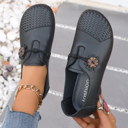 Zapatos antideslizantes de suela blanda de cuero para mujer