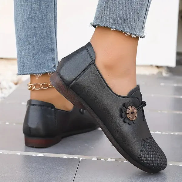 Zapatos antideslizantes de suela blanda de cuero para mujer