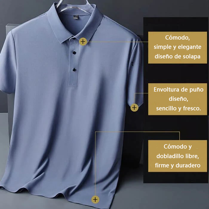 Polo de manga corta de seda helada para hombre