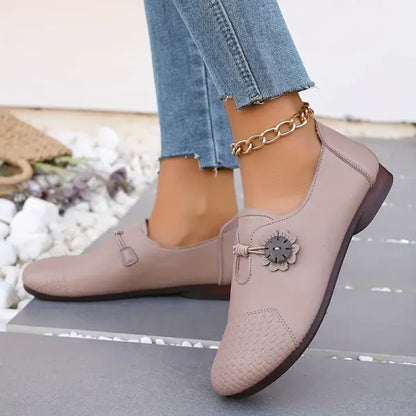 Zapatos antideslizantes de suela blanda de cuero para mujer