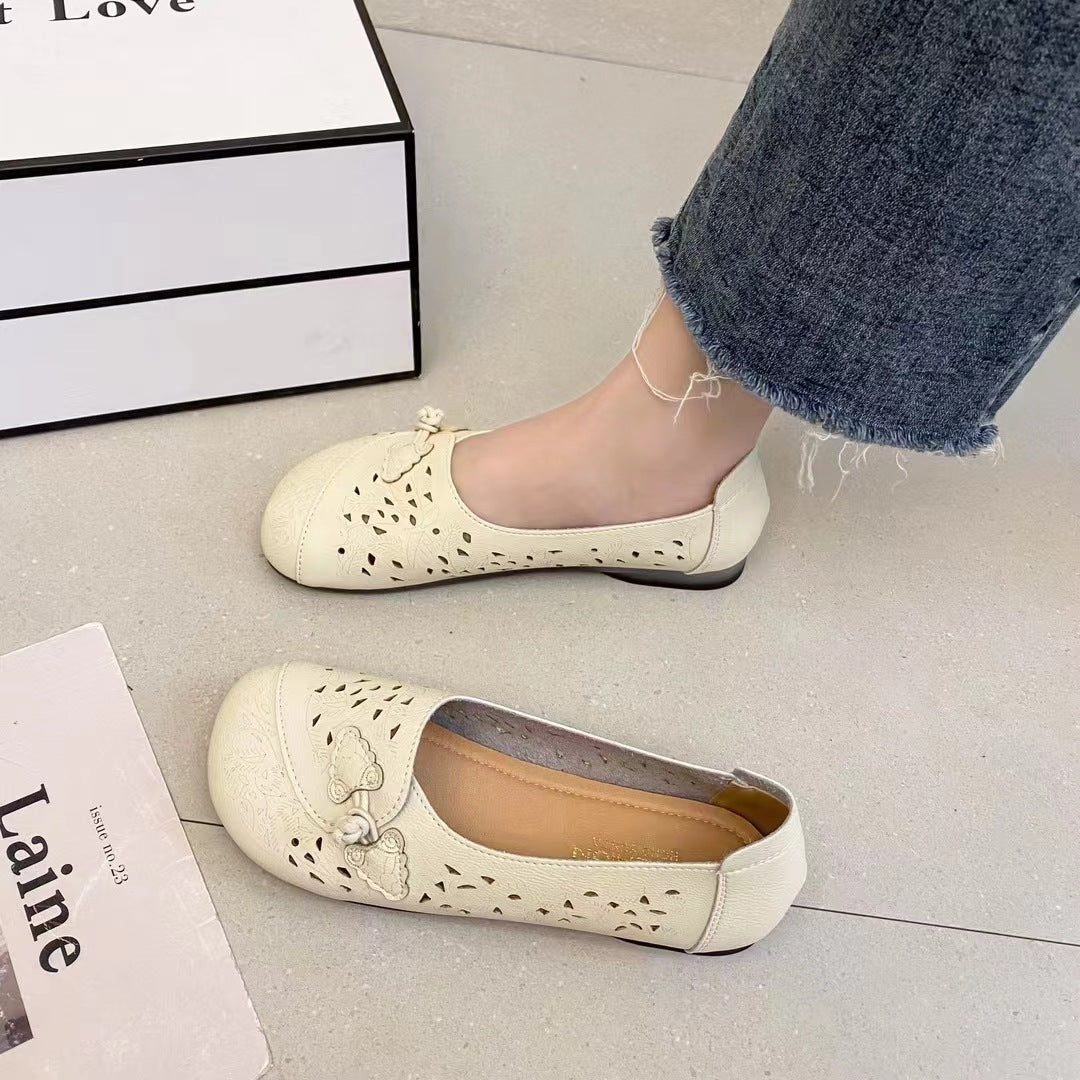 Sandalias poco profundas con suela suave retro de cuero suave genuino