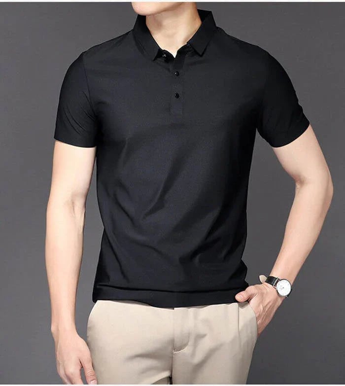 Polo de manga corta de seda helada para hombre