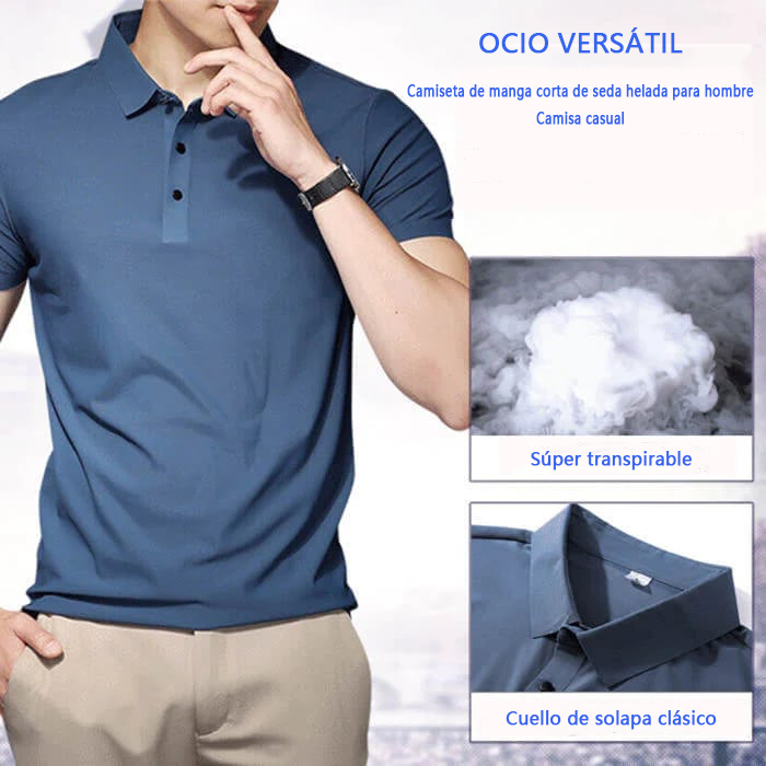 Polo de manga corta de seda helada para hombre